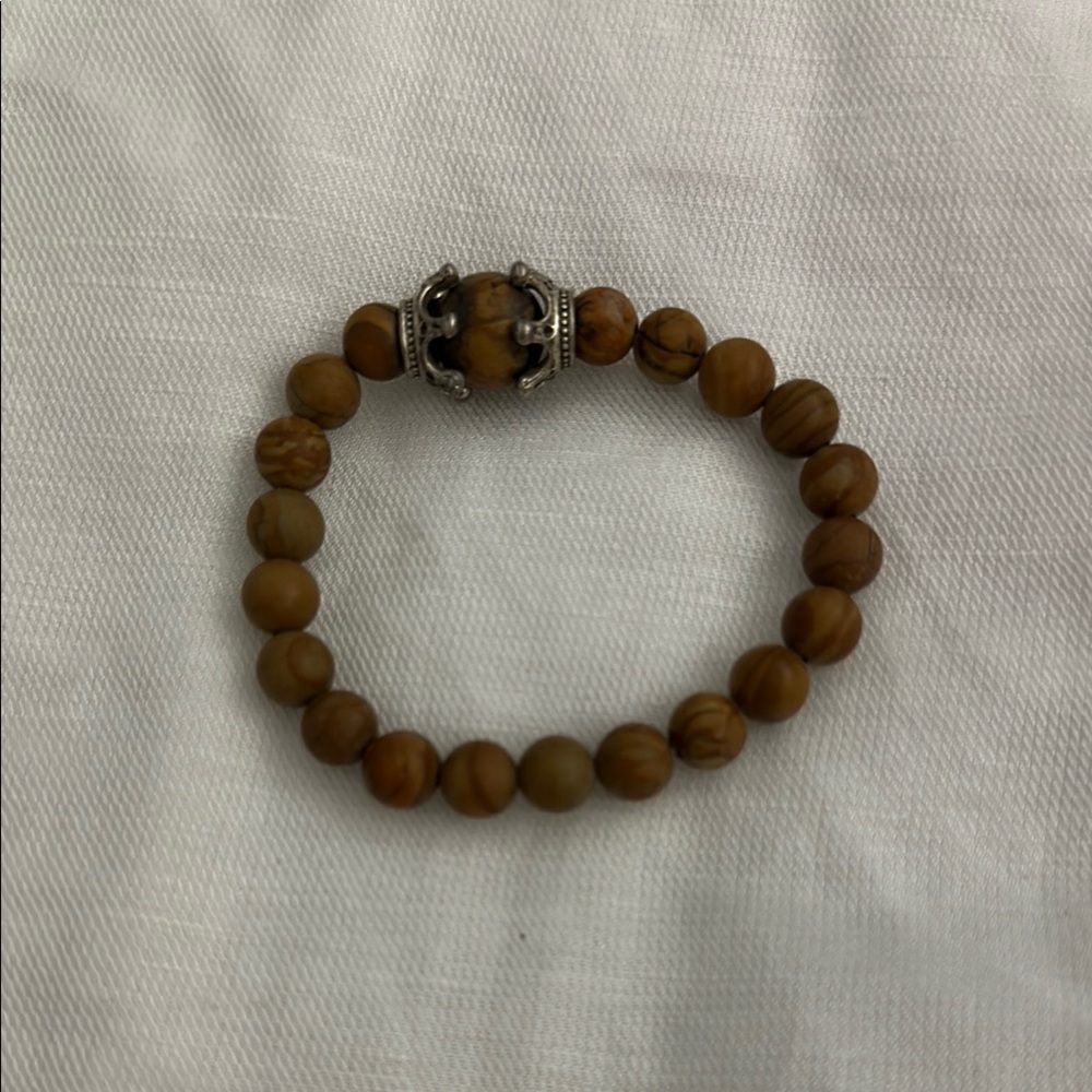 Brown Wooden Beaded Bracelet with Unique Centerpiece